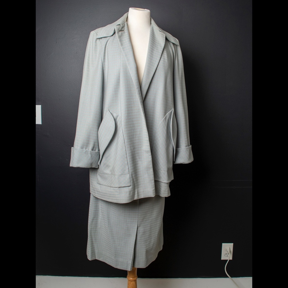 50s Dress Suit Horizontal Blue Mauve Stripe - Picture 6 of 12